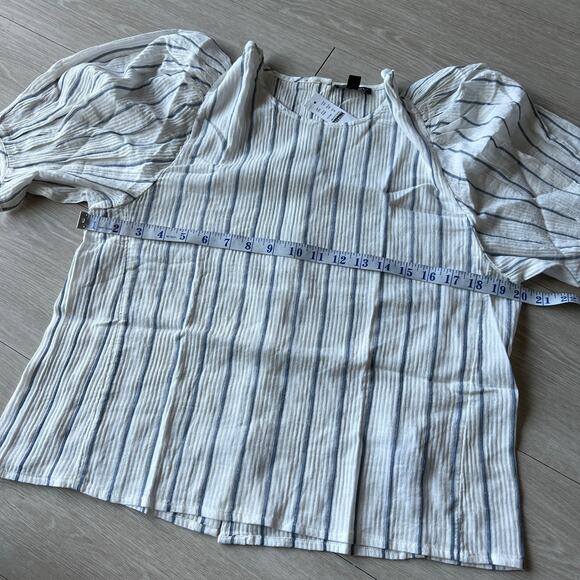 J Crew Puff Sleeve Top In Sheer Gauze Womens Medium White Striped - Picture 5 of 11